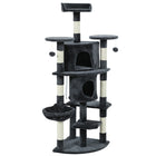 PawHut 62" H Multi-Level Cat Tree with Two Cat Condos - Dark Grey-Includes condos, a hammock, and perches, fulfilling all play and rest needs 