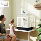 PawHut 30" H Steel Open Top Bird Cage with Removable Tray and Food Container - Dark Grey-Adjustable perches and four food containers enhance bird living quality 