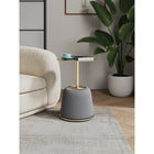 Manhattan Comfort - Table d’appoint moderne Anderson 15,75 po en similicuir gris-Magnifique plateau de table rond en acier doré