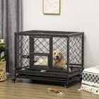 PawHut 36" L Heavy Duty Dog Crate with Wheels and Openable Top - Black-Features two points of access: a large front door and an easy-open top 