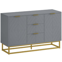 HOMCOM 47.2" L Sideboard Buffet Cabinet with Storage - Gray-Geometric lined doors paired with golden base add artistic touch to interior decor