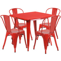 Flash Furniture – Table carrée en métal 31,5 po et 4 chaises empilables, int/ext, rouge (ET-CT002-4-30-RED-GG)-Acier galvanisé, métal, caoutchouc