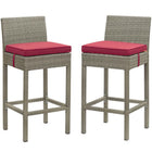 Modway - Conduit Terrasse extérieure Rotin en osier Tabouret de bar - Gris clair Rouge - Ensemble de 2-Tabouret de bar extérieur moderne