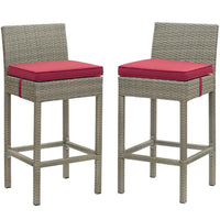 Modway - Conduit Terrasse extérieure Rotin en osier Tabouret de bar - Gris clair Rouge - Ensemble de 2-Tabouret de bar extérieur moderne