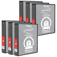 BAZIC Products 1" 3-Ring View Binder with 2 Pockets - Black - 6 Pack-Hard Vinyl Cover
