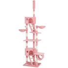 PawHut 94"-102" H Floor-to-Ceiling Cat Tree with Scratching Posts and Hammock - Pink-Adjustable height (94.5" to 102.4") for safety 