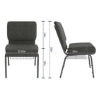 Chaise d'église de la série HERCULES de 21 po de largeur en tissu gris foncé avec étagère à livres - Cadre veine d'argent-Pochette rangement de livre au dossier