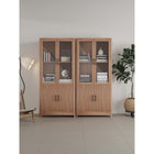Manhattan Comfort Jodie 31" Mid-Century Modern Bookcase - Maple - Set of 2-2 Soft Close Tempered Glass Panel Display Doors on Top and 2 Ribbed Manufactured Wood Soft Close Doors on Bottom