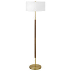 Hudson&Canal - Lampadaire Simone à 2 lumières avec abat-jour en tissu - Chêne rustique/laiton/blanc-Design industriel pour votre salon, votre bureau, votre chambre ou votre coin lecture