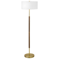 Hudson&Canal - Lampadaire Simone à 2 lumières avec abat-jour en tissu - Chêne rustique/laiton/blanc-Design industriel pour votre salon, votre bureau, votre chambre ou votre coin lecture