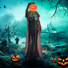HOMCOM - Halloween Skull Pumpkin Ghost Animatronic Prop w/ Light Up Eyes-La tête de cette décoration d'Halloween saute soudainement vers le haut lorsqu'elle est activée  