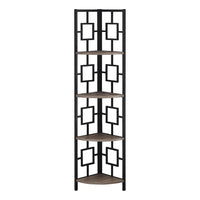 Monarch Specialties - 3611 62 po H Etagere - Taupe Fonce/Metal Noir En Coin-Étagère en coin est dotée d'un cadre en métal noir à trois pattes, ce qui lui permet de reposer fermement contre le mur