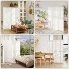 HOMCOM 4 Panel Geometric Pattern Freestanding Room Divider for Bedroom - White-Crafted with a lightweight paulownia wood frame, making it easy to move 
