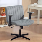 HOMCOM Criss Cross Wide Office Chair with Arms - No Wheels - Grey-Flip-up armrests provide extra legroom and easily tuck under your desk