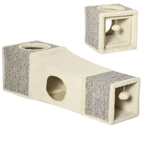 PawHut - Tunnel pour chat en peluche avec deux grottes et balle suspendue - blanc crème-Les grottes pour chats offrent un endroit de repos confortable 
