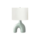 Monarch Specialties 25" H Contemporary Table Lamp - Green Ceramic / Ivory / Cream Shade-A contemporary and stylish 25"H table lamp featuring a unique two-leg shape light green ceramic base, topped with a classic ivory fabric shade and a round silver metal finial