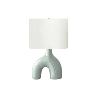 Monarch Specialties 25" H Contemporary Table Lamp - Green Ceramic / Ivory / Cream Shade-A contemporary and stylish 25"H table lamp featuring a unique two-leg shape light green ceramic base, topped with a classic ivory fabric shade and a round silver metal finial
