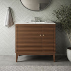 Modway Ledger 36" Bathroom Vanity - Walnut/White-Solid Mindi Wood Construction