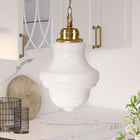 Hudson&Canal - Suspension Annie , 23 cm de large, avec abat-jour en verre - Laiton/blanc lait-Une finition en laiton fabriquée à la main est appliquée à la base en métal de la gourde