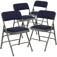 Flash Furniture – Chaise pliante en métal, série Hercules, triple entretoises incurvées et quatre charnières, marine, 4/paquet-Chaises pliantes en métal bleu marine et gris avec sièges rembourrés