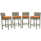 Modway - Conduit Terrasse extérieure Rotin en osier Tabouret de bar - Orange gris clair - Ensemble de 4-Tabouret de bar extérieur moderne