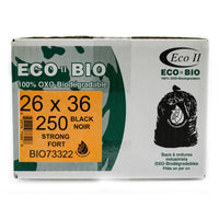 Eco II Oxo-Biodegradable Garbage Bags - Strong - 26" x 36" - Black - 250 Pack-26" x 36"