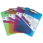 Charles Leonard Transparent Plastic Clipboard with Low Profile Clip - Pull Out Hook - Letter Size - Assorted Neon Colours - 12 Pack-Includes 12 clipboards, three each in Neon Blue, Neon Orange, Neon Purple and Neon Green