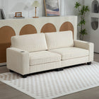 HOMCOM 3 Seater Sofa with Spring Cushion and Cup Holder for Bedroom - Cream White-23.6" (60 cm) deep seat cushions provide large sitting area