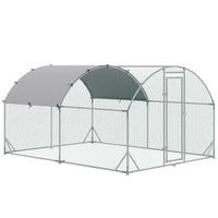 PawHut Galvanized Large Metal Chicken Coop Cage - 9.2' x 12.5' x 6.5' - Silver-Shady roof keeps pets cool, dry, comfortable, and protected from the rain and UV rays 