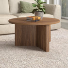 Hudson&Canal Anders 32"W Round Coffee Table - Satin Walnut-Finished in wood-look satin walnut