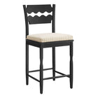 Modway - Jax Bois de chêne Tabouret de comptoir avec dossier ondulé en rasoir et coussin in Rayure noire d’avoine-Tabouret en chêne massif