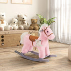 Qaba - Cheval à bascule en peluche sur rockers en bois - rose-Cadre en acier solide pour garder la forme 