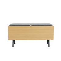 Manhattan Comfort Paloma 35.8" Modern Linen Weave Upholstered Accent Storage Bench - Natural Oak-Modern Accent Storage Bench for Entryway and Bedroom Use