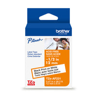 Brother TZeAF231 Acid-Free Label Tape - 12 mm wide x 8 m long - Black on White-Brother P-Touch TZ Laminated Acid Free Series label tape