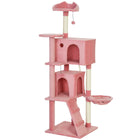 PawHut 63" Cat Tree with Sisal Scratching Posts and Condos - Pink-Features a condo, hammock and platforms, meeting all your cat's needs 