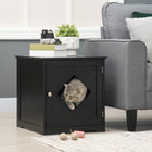 PawHut Cat Litter Box Enclosure End Table - Black-Door hole on the front panel allows your cat to enter easily 