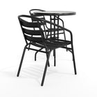 Table ronde de 23,75 po en verre et en métal, 2 chaises empilables noires en aluminium, dossier à lattes (TLH-071RD-017CBK2-GG)-5