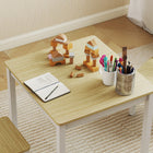 Qaba - Ensemble table et chaises pour enfants, table pour tout-petits et ensemble de 2 chaises pour activités, art, bricolage, lecture pour 3-8 ans - naturel-Les chaises se rangent parfaitement sous la table, offrant une solution intelligente pour gagner de la place
