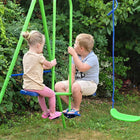 Outsunny - Portique 3 en 1 en métal avec double balançoires, planeur, portique pour enfants - vert-Inclut des piquets de sol pour le fixer au sol 