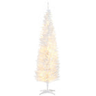 HOMCOM 6' Pre-Lit Artificial Christmas Tree with Warm White LED Lights - White-6 foot tall artificial Christmas tree in a slim pencil style design 