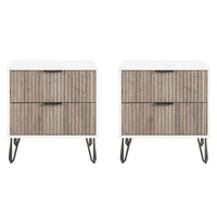 Manhattan Comfort - Table de nuit moderne DUMBO 51 cm à 2 tiroirs - Blanc et gris rustique - Lot de 2-Moderne-contemporain avec une touche de glamour - Table de nuit pour chambre et salon, lot de 2