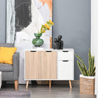 HOMCOM 35.4" L Sideboard - White and Nature Wood-Designed with cutout handles for easy access