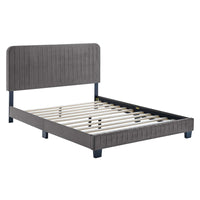 Modway Celine Channel Tufted Performance Velvet Twin Platform Bed - Grey-Twin Platform Bed