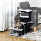 PawHut 25" 4-Step Cat Stairs with Toy - Light Grey-Lightweight and compact, you can move around at will 
