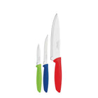 Tramontina - Ensemble de 3 couteaux Plenus en acier inoxydable avec manches multicolores en polypropylène-Ensemble comprend : 1x couteau à légumes de 3", 1x couteau à steak de 5" et 1x couteau de chef de 7"