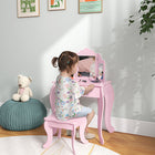 Qaba Kids Vanity Table & Stool Girls Dressing Set - Pink-Suitable for children's bedroom, playroom and daycare centres
