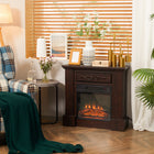 HOMCOM - Foyer électrique avec manteau en bois et télécommande, brun-Effet de flamme LED réaliste avec 3 réglages de luminosité réglables 