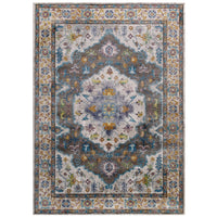 Modway - Success Médaillon vintage floral vieilli Anisah Tapis de comédie 8 pi l x 10 pi L - Gris ivoire Jaune Orange-Tapis d’espace à médaillons vintage floraux vintage vieillis