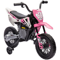 Qaba Kids 12V Dirt Bike with Twist Grip Throttle, Training Wheels and Music - Pink-Manual throttle control adjusts speeds between 1.5-3.1 mph (2.4-5 km/h) 