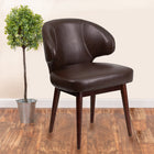 Flash Furniture Comfort Back Series Brown Leather Side Reception Chair with Walnut Legs-Adjustable Floor Glides